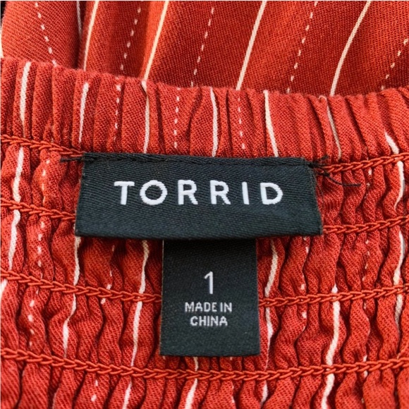 Torrid CHALLIS SELF TIE WIDE LEG V-NECK JUMPSUIT, Size 1X, Orange/White - Picture 5 of 6